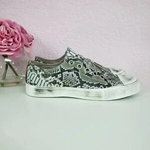 Naughty Monkey Distressed Snakeskin Print Slip On Sneakers